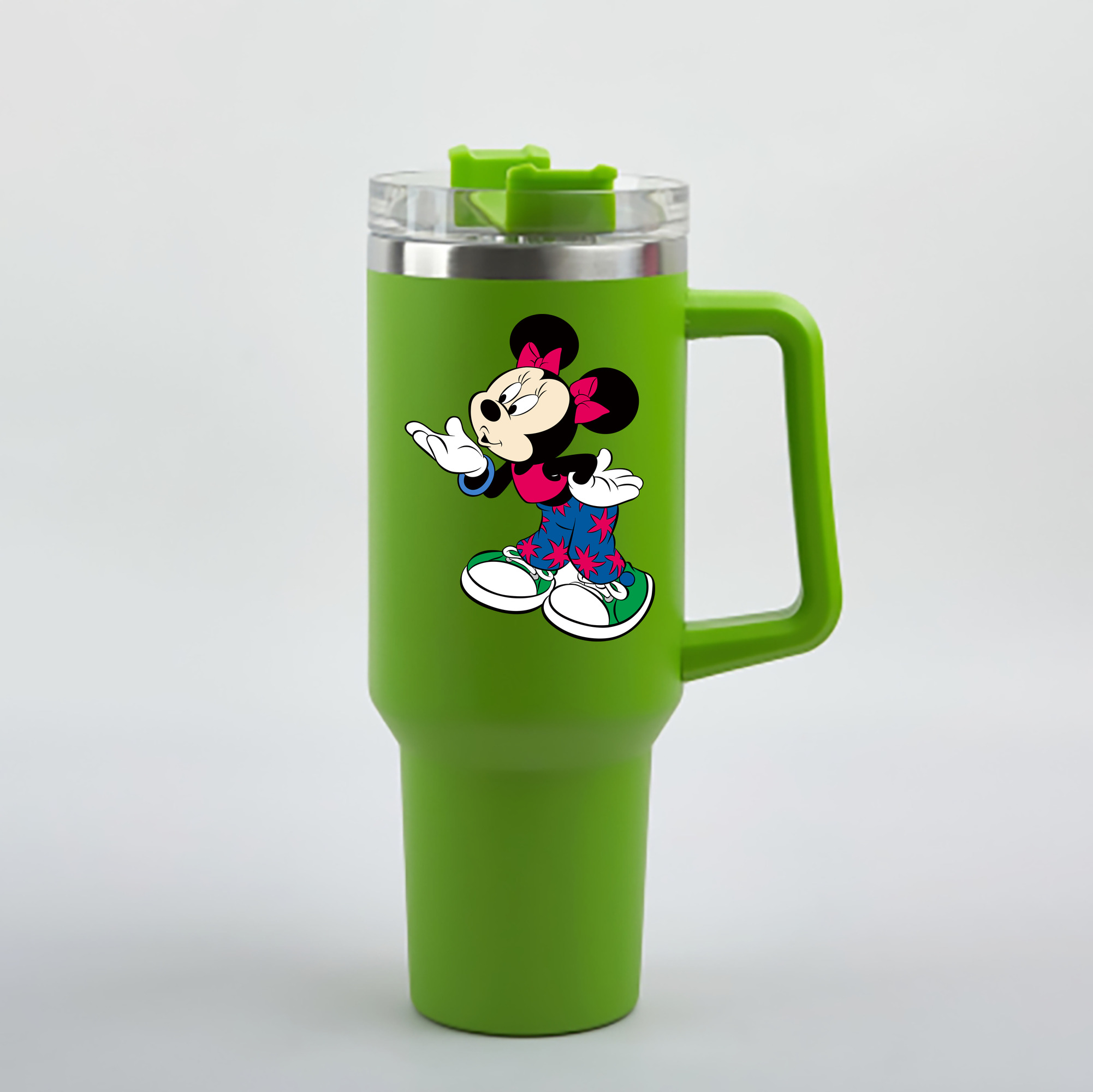 （画像用） ミッキーマウス Mickey Mouse 1200mL車用タンブラー - クリスタルステッカー（プラスチックストロー付き）